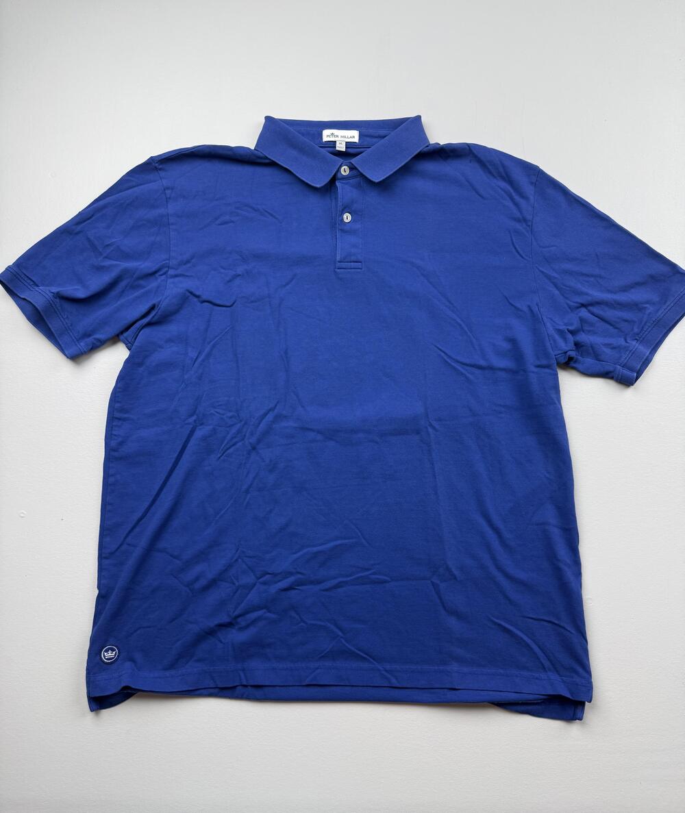 Peter Millar Polo Shirt Mens XL Blue Solid Short Sleeve Cotton Casual Knit